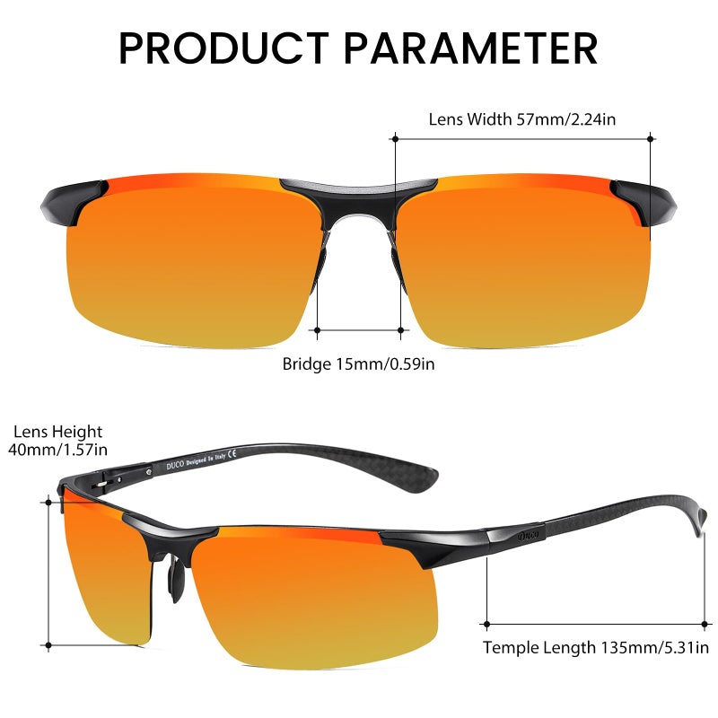 DUCO Mens Sunglasses Polarized Sports Fishing Running Driving Carbon Fiber Sunglasses for Men UV400 Protection DC8277 - Image 3